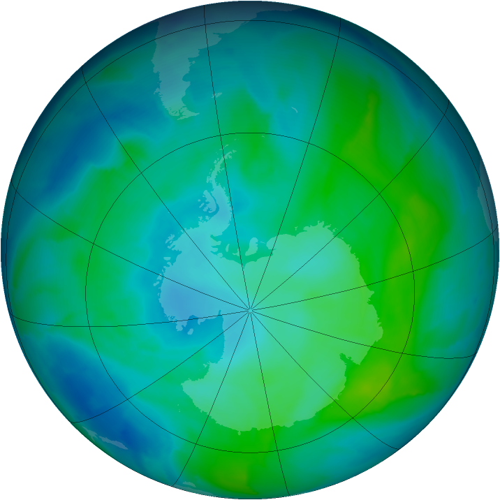 Antarctic ozone map for 30 January 2013